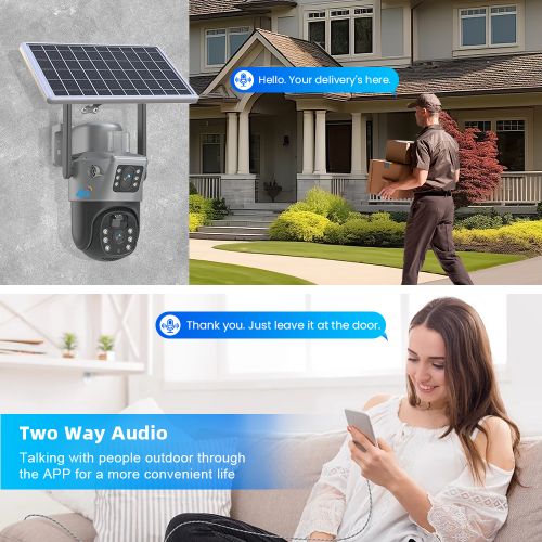 Solar- Powered 4G Dual Lens Security Camera 4MP- CCTV Camera- With Free Memory Card 128 GB- Gray