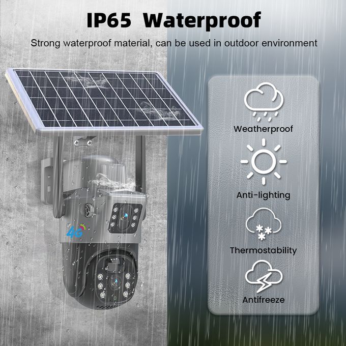 Solar- Powered 4G Dual Lens Security Camera 4MP- CCTV Camera- With Free Memory Card 128 GB- Gray