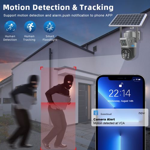 Solar- Powered 4G Dual Lens Security Camera 4MP- CCTV Camera- With Free Memory Card 128 GB- Gray