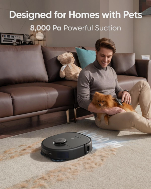 Robot Vacuum and Mop Combo, 8,000 Pa Suction, Dual Black