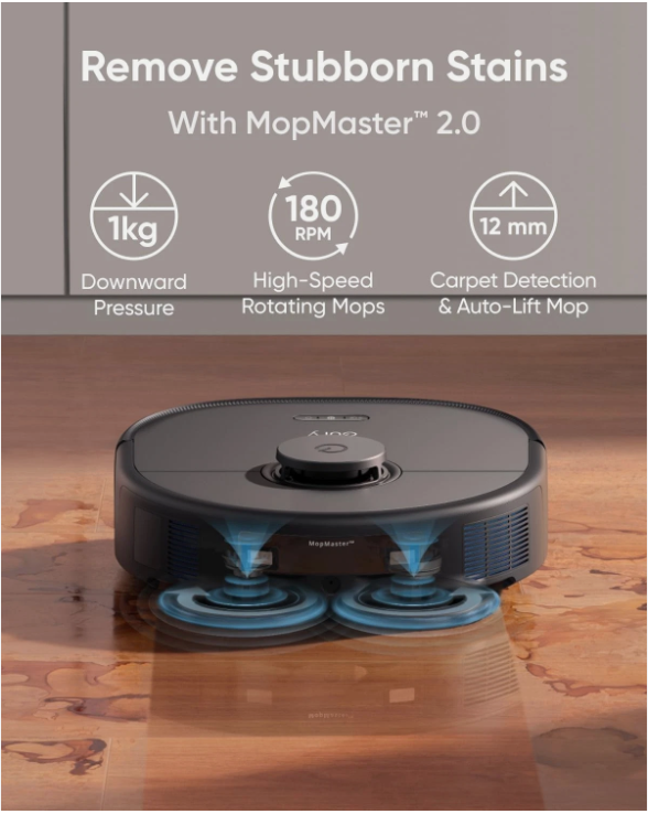 Robot Vacuum and Mop Combo, 8,000 Pa Suction, Dual Black