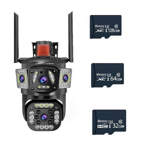 Hd CCTV Camera Outdoor Wireless 1080P Dual Lens 4G Connect to Cellphone Security Camera With Memory Card- Black