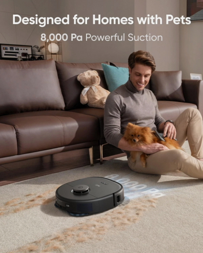 Robot Vacuum and Mop Combo, 8,000 Pa Suction, Dual Black